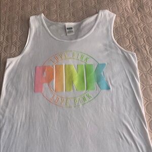 Victoria's Secret White Tank Top with Multicolor Logo